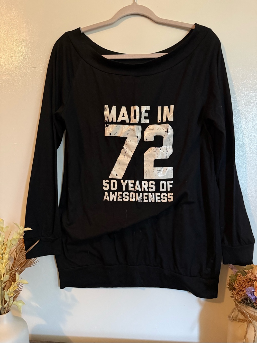Women's Black Long Sleeve Tee with 'Made in 72' Graphic